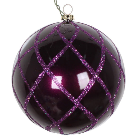 Plum Candy Net Glitter Bauble - 10cm - My Christmas