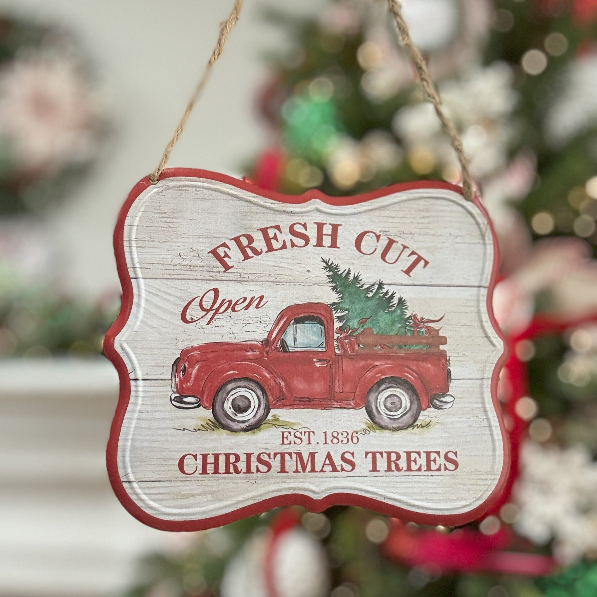 Red and Whitewash Sign with Fresh Cut Tree in Car - My Christmas