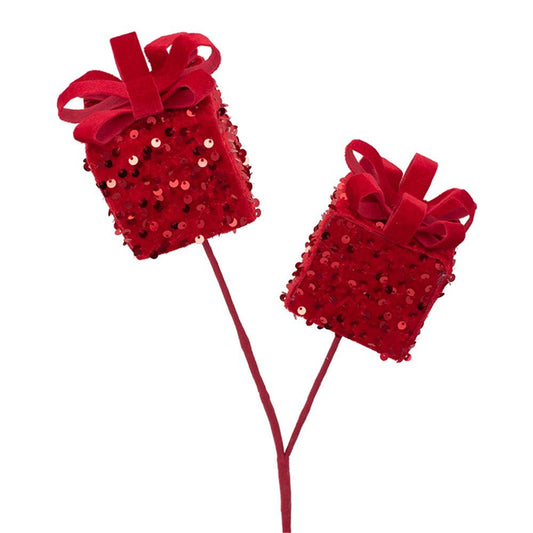 Red Sequin Gift Box Pick - My Christmas