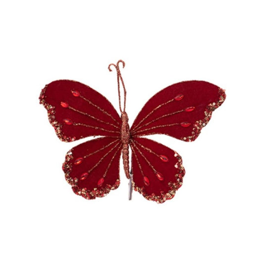 Red Velvet Jewel Butterfly with Clip - My Christmas