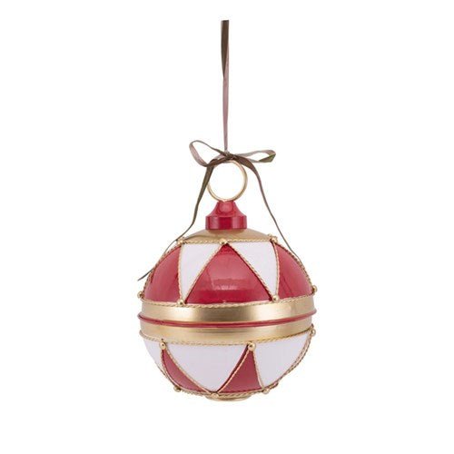 Red, White and Gold Antique Finish Bauble Bell - Medium - My Christmas