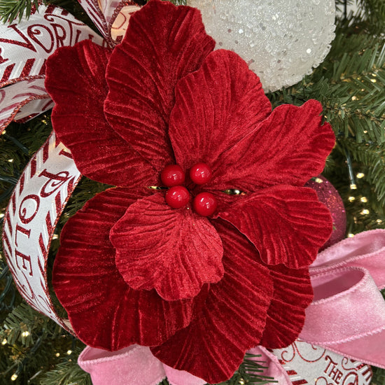Red with Berry Magnolia with Clip - My Christmas
