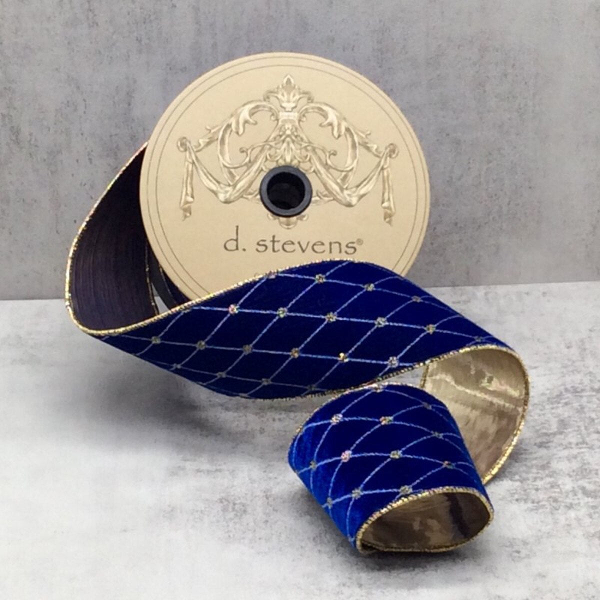Royal Blue Embroidered Diamond on Velvet Ribbon - My Christmas