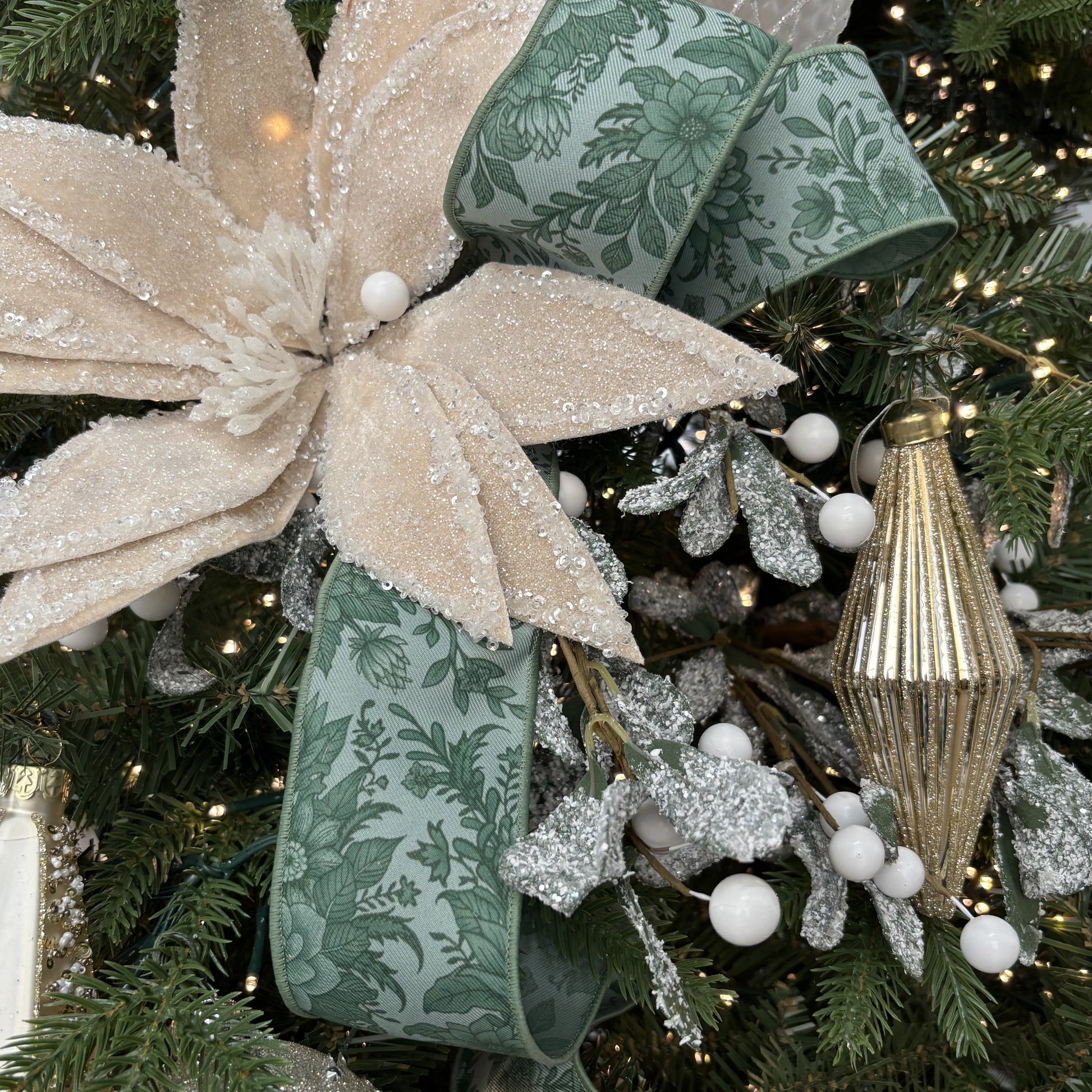 Sage Chinoiserie Floral Ribbon - My Christmas