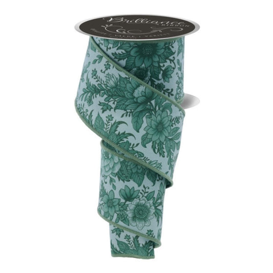 Sage Chinoiserie Floral Ribbon - My Christmas
