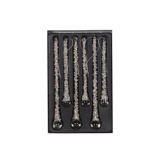 Silver Beaded Icicles - Set of 6 - My Christmas