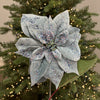 Sky Blue Velvet with Glitter Poinsettia - My Christmas