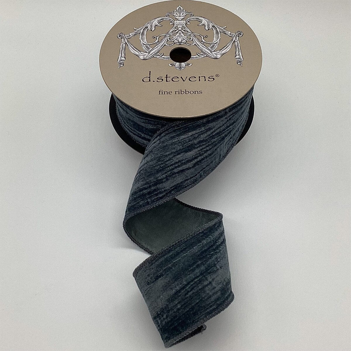 Smokey Blue Vintage Velvet Ribbon with Satin Back - My Christmas