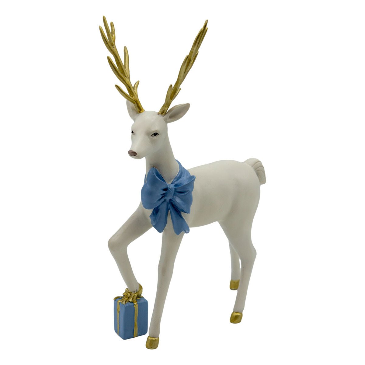Standing White Reindeer with Blue Bow - My Christmas