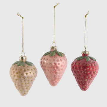 Sugared Ombre Strawberry Ornaments - Set of 3 - My Christmas