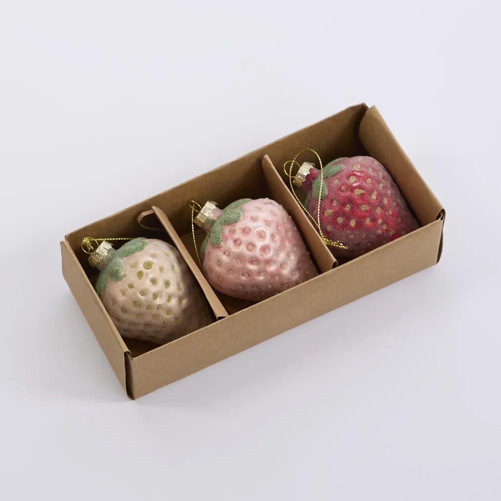 Sugared Ombre Strawberry Ornaments - Set of 3 - My Christmas