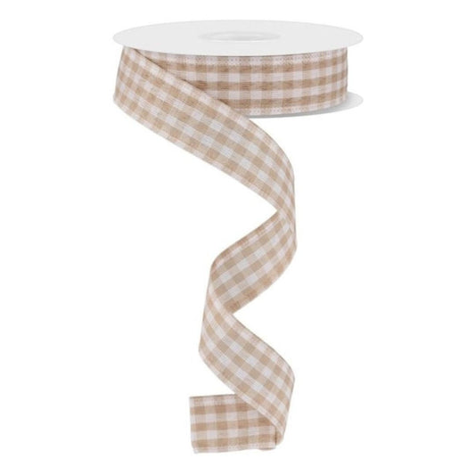 Tan and Ivory Check Ribbon - My Christmas
