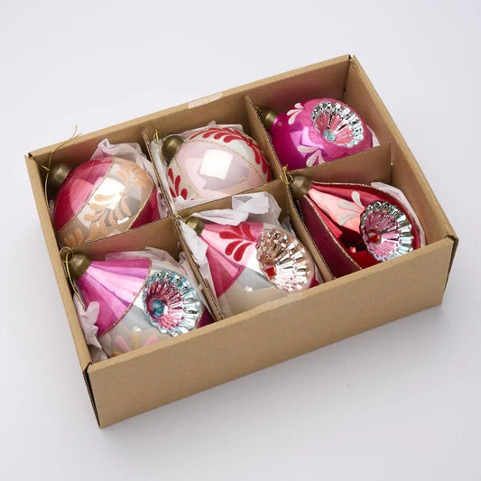Vintage Guilded Magenta Ornaments - Set of 6 - My Christmas