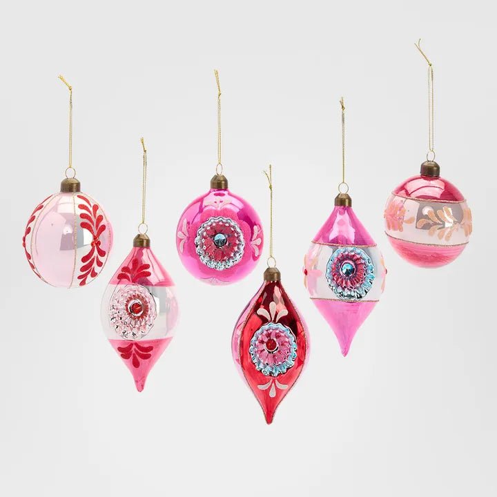 Vintage Guilded Magenta Ornaments - Set of 6 - My Christmas