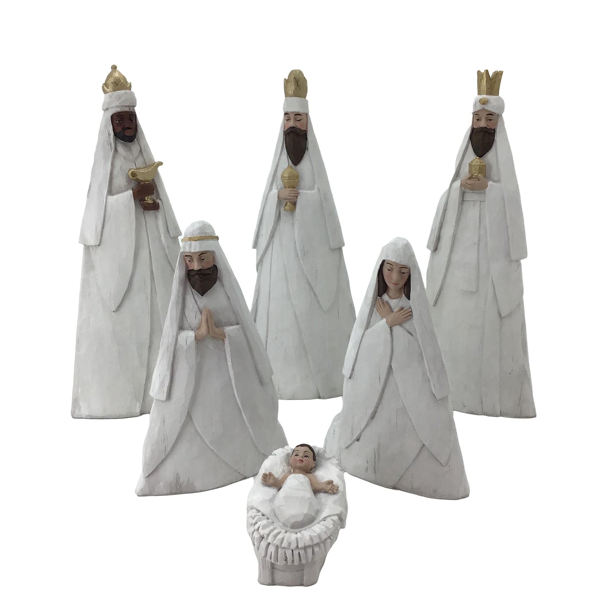 White and Gold Nativity 6 Piece Set - My Christmas