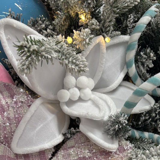 White Embossed Felt Edge Poinsettia with Clip - My Christmas