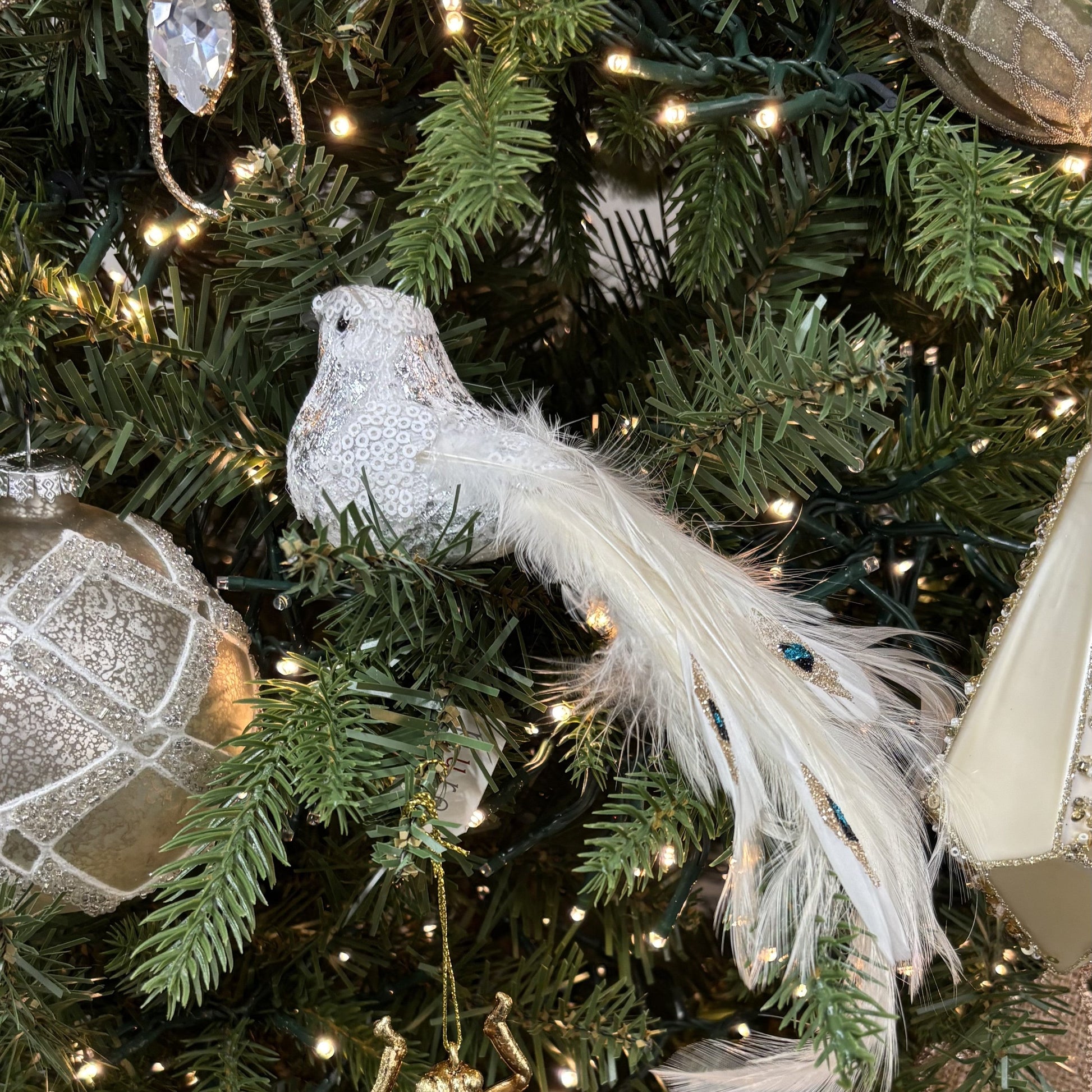 White Jewel Clip - on Bird - My Christmas