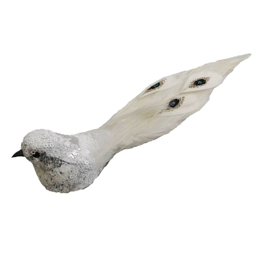 White Jewel Clip - on Bird - My Christmas