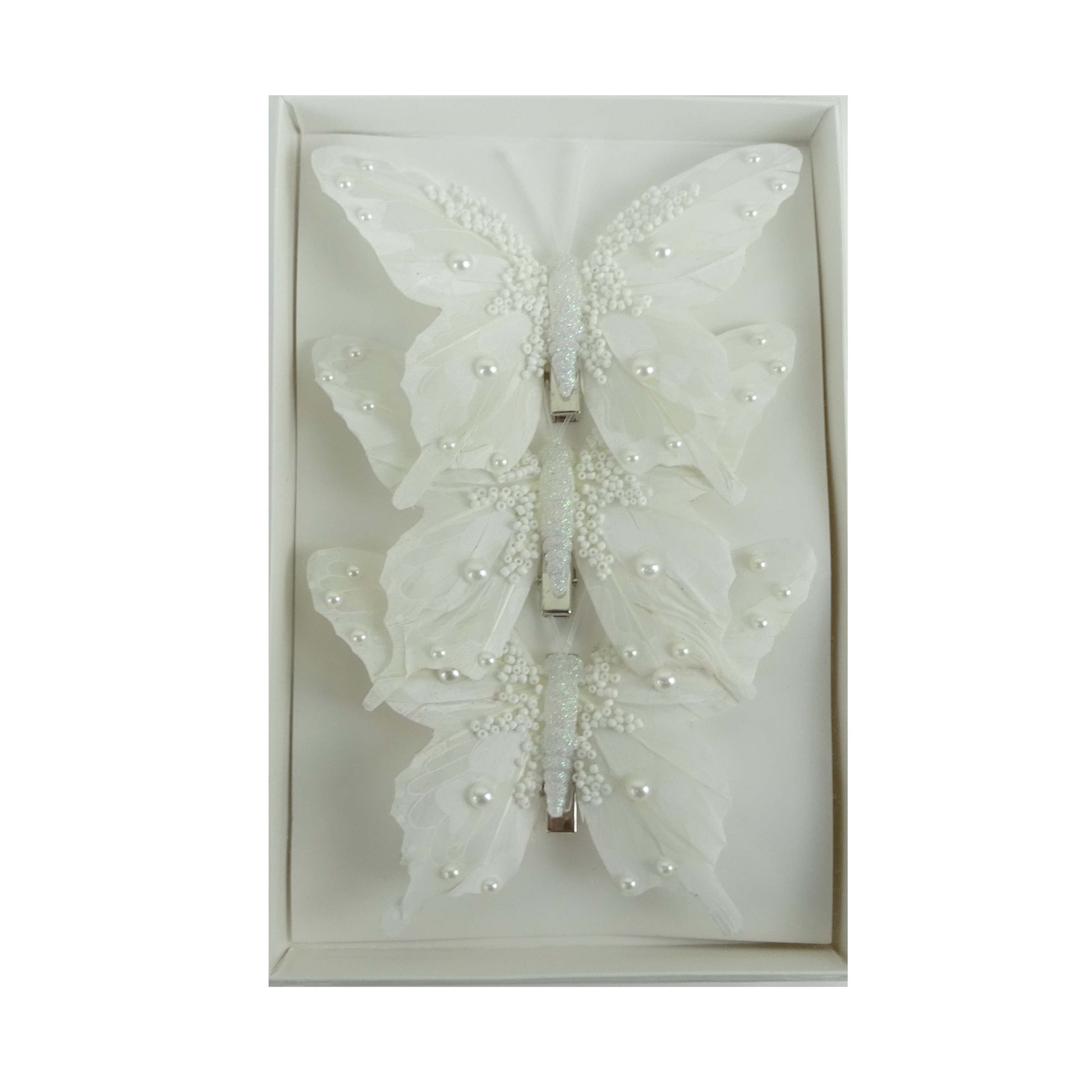 White Pearl Feather Butterfly - Pack of 3 - My Christmas