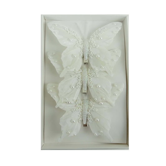 White Pearl Feather Butterfly - Pack of 3 - My Christmas