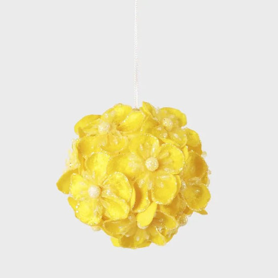 Yellow Glitter Hydrangea Bauble - My Christmas