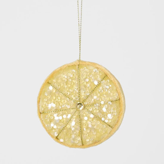 Yellow Palermo Beaded Lemon Slice Ornament - My Christmas