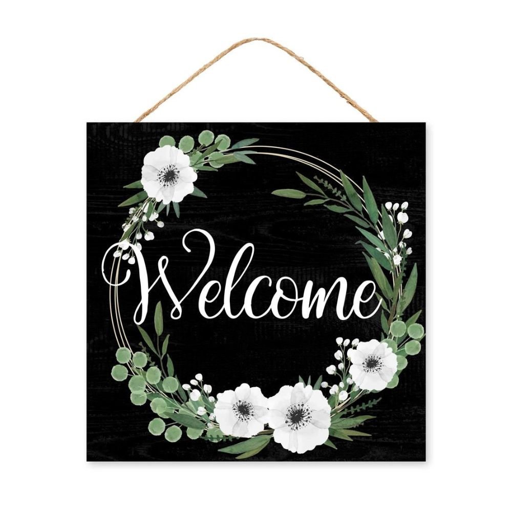 Black Floral Wreath Welcome Sign - My Christmas