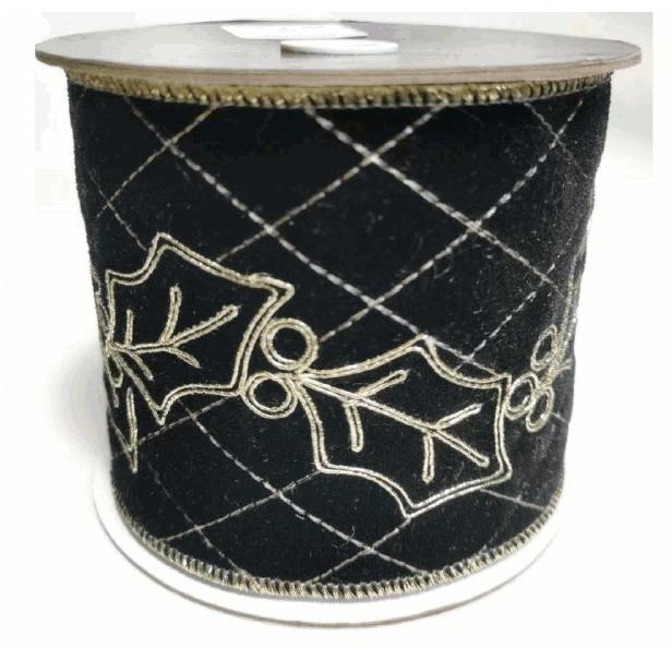 Black/Gold Holly Ribbon - My Christmas