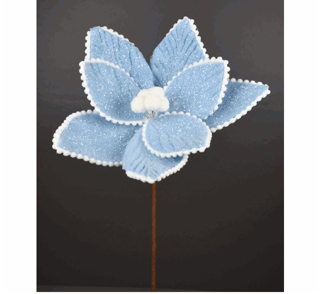 Blue/White Poinsettia Pick - My Christmas