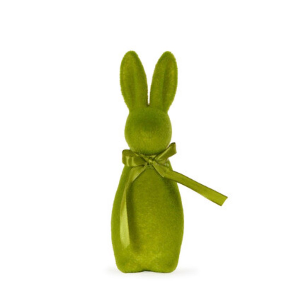 Flocked Rabbit with Bow - Green - My Christmas