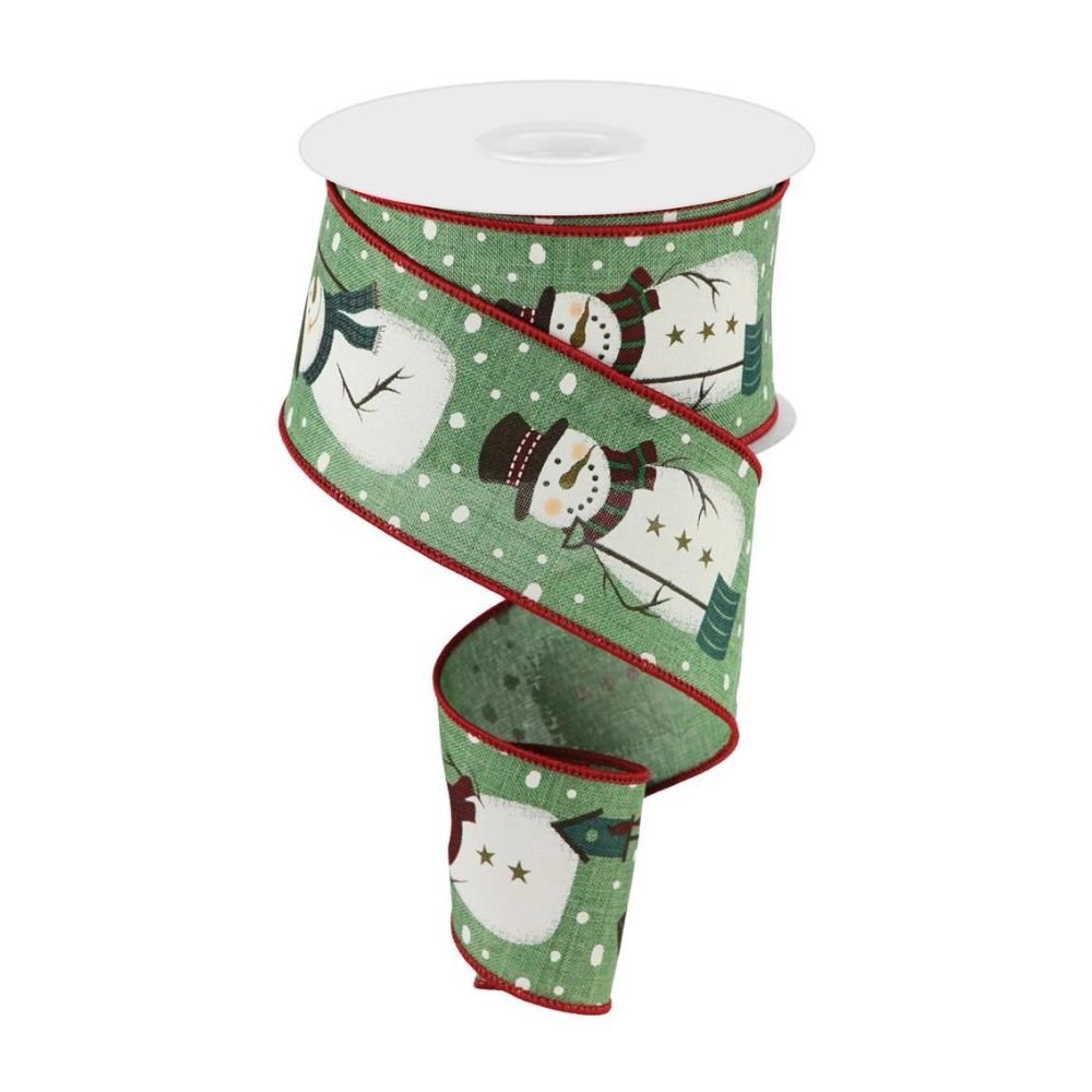 Green Rustic Snowman Ribbon - My Christmas