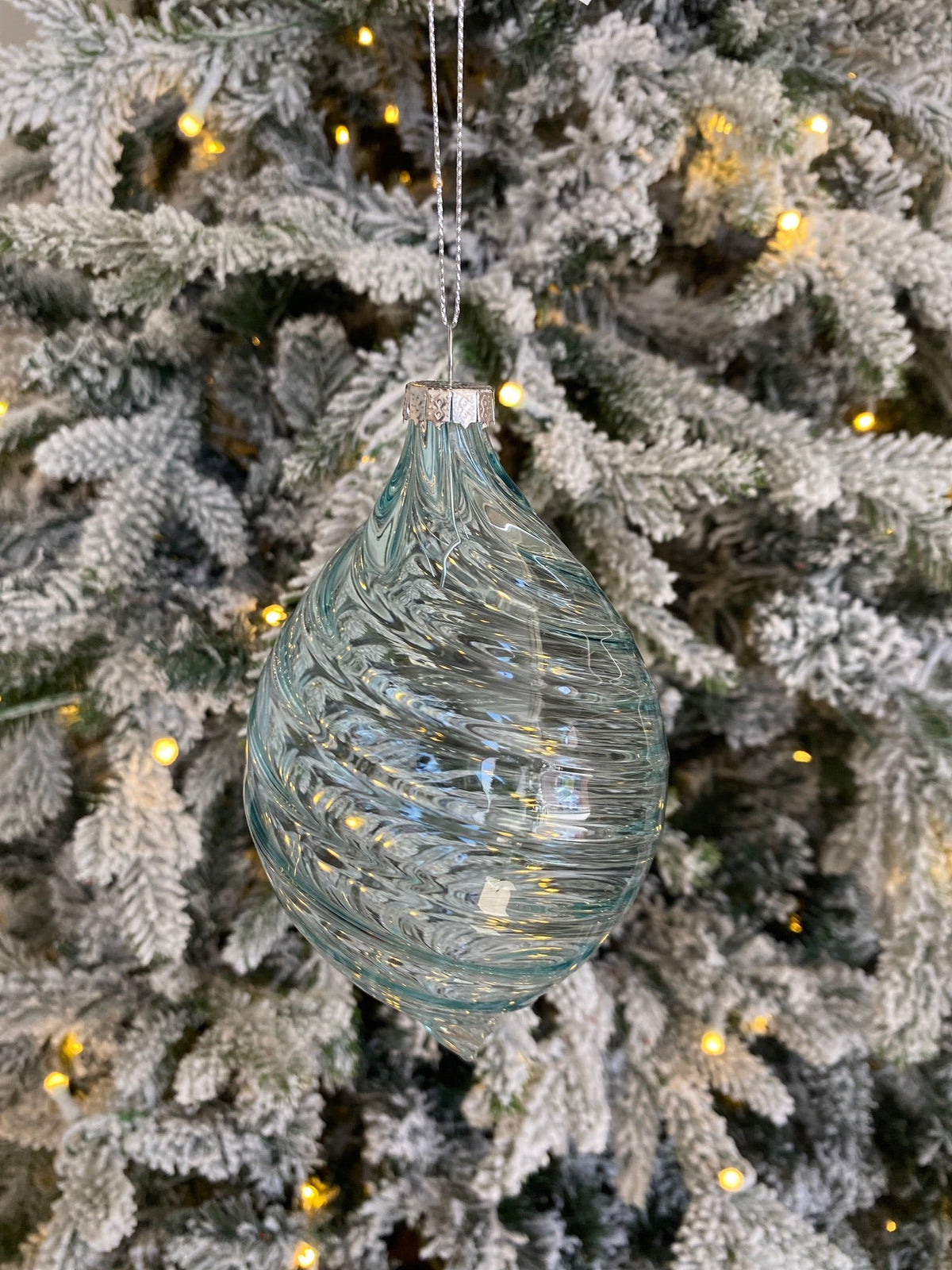 Pale Blue Glass Long Drop Ornament - My Christmas