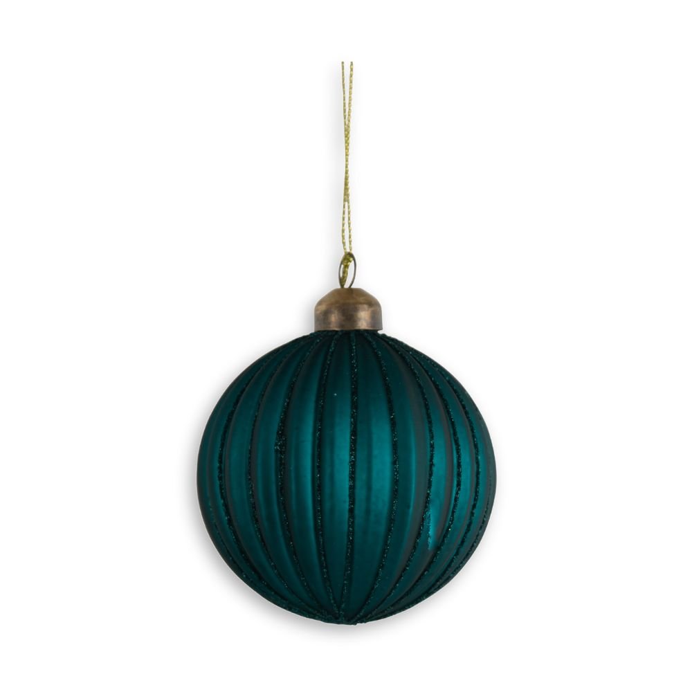 Peacock Blue Ribbed Bauble - My Christmas