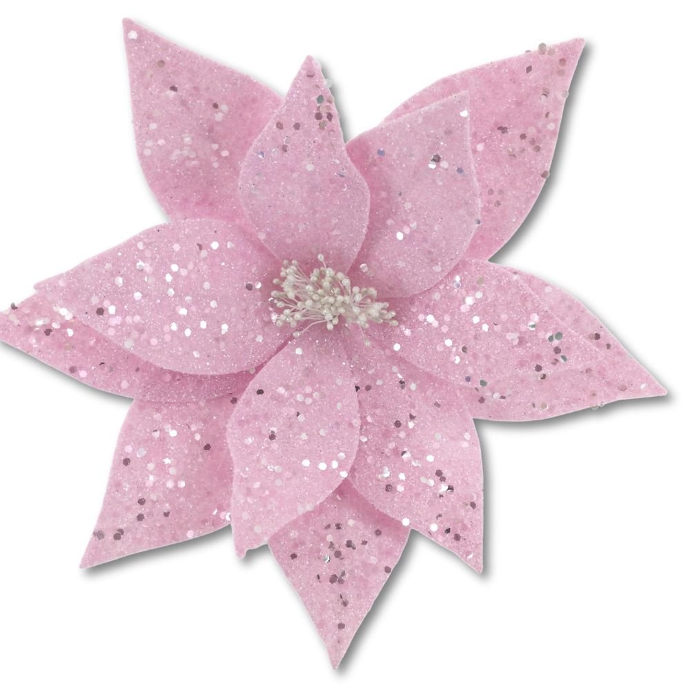 Pink Glitter Flower Ornament - My Christmas