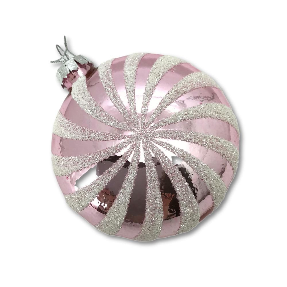Pink &amp; White Candy Swirl Ornament, 8cm - My Christmas