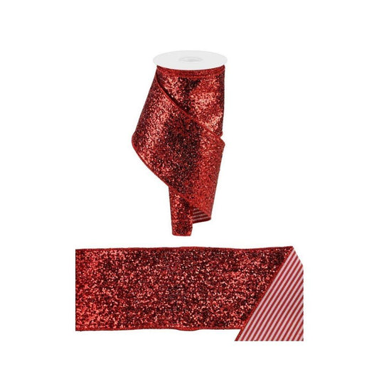 Red Glitter Ribbon, 10cm Wide - My Christmas