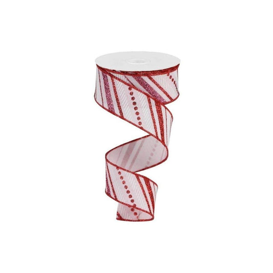 Red, White and Pink Diagonal Stripe Ribbon - My Christmas