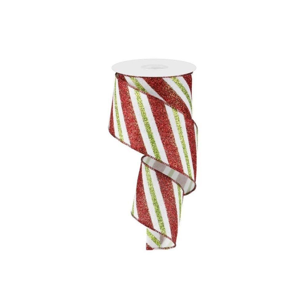 Red / White / Lime Striped Ribbon - My Christmas