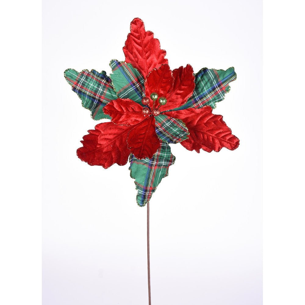 Red/Green Plaid Velvet Poinsettia - My Christmas
