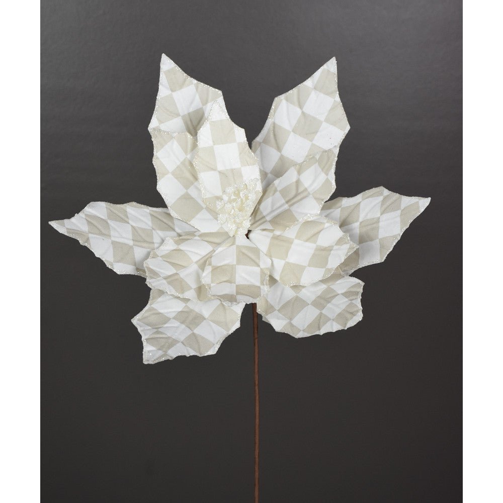 Tan/White Check Poinsettia Pick - My Christmas