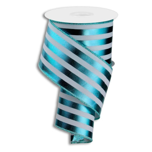 White Metallic Stripes Ribbon - My Christmas