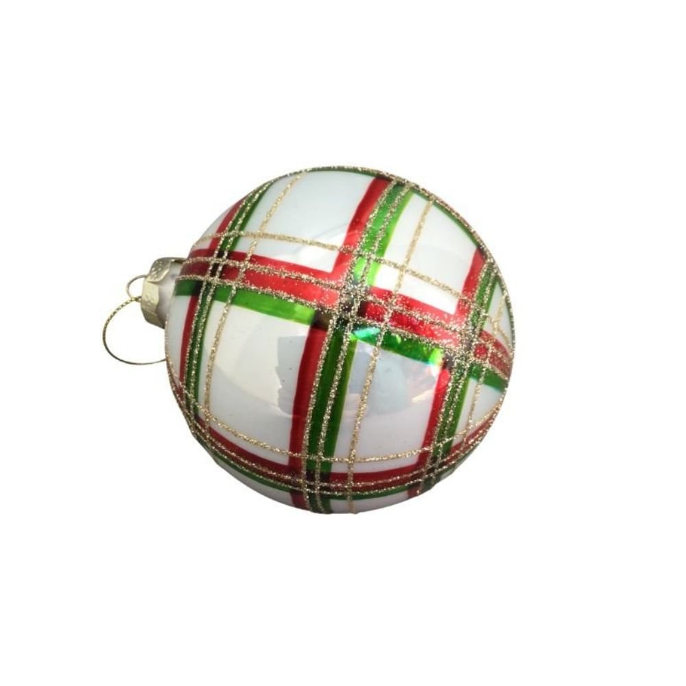 White Red/Green Tartan Glass Ornament - My Christmas