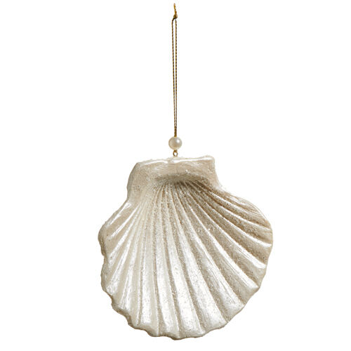 Ivory Glitter Clam Shell Ornament - My Christmas