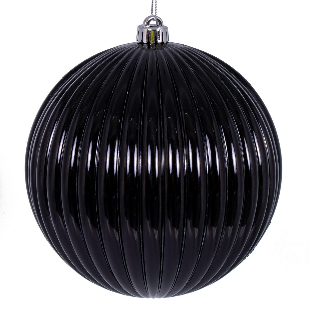 Black Shiny Lined Mercury Bauble - 15cm