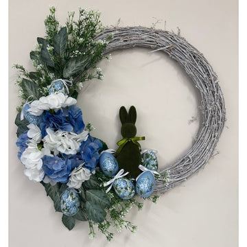 Blue Blossom Bunny Wreath