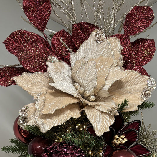 Burgundy Glitter Leaf Spray