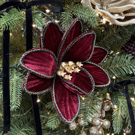 Burgundy Rope Edge Flower with Clip My Christmas