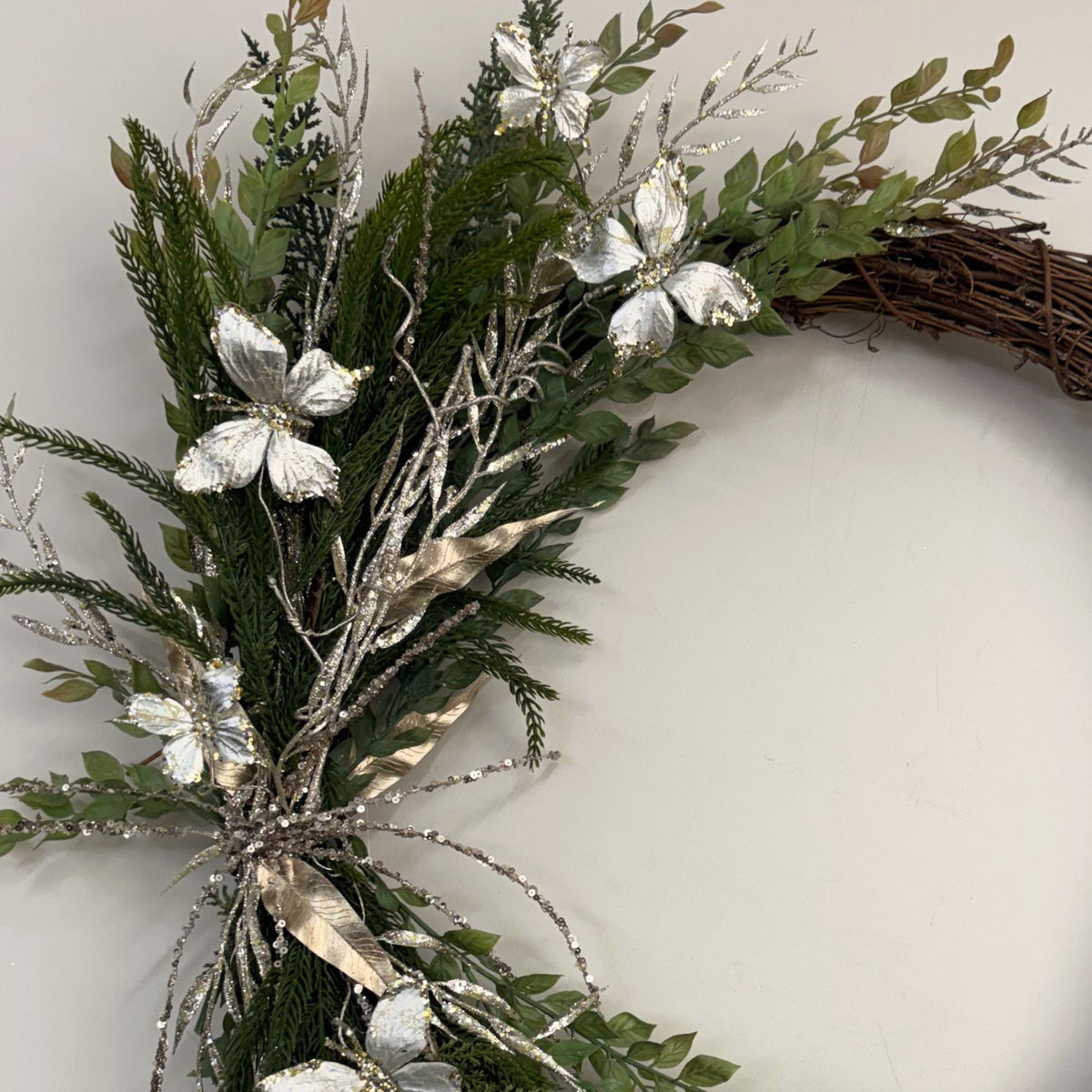 Champagne Butterfly Vine Wreath - 50cm