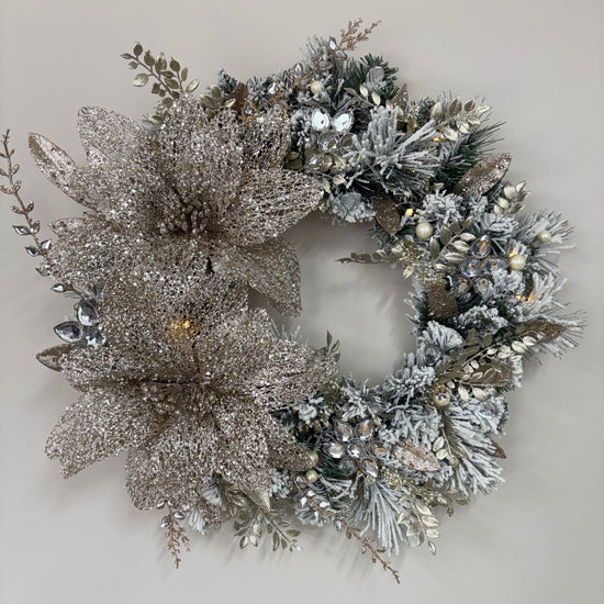 Champagne Splendour Flocked Wreath - 45cm
