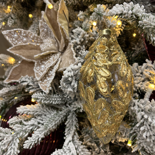 Clear Foiled Foliage Drop Bauble